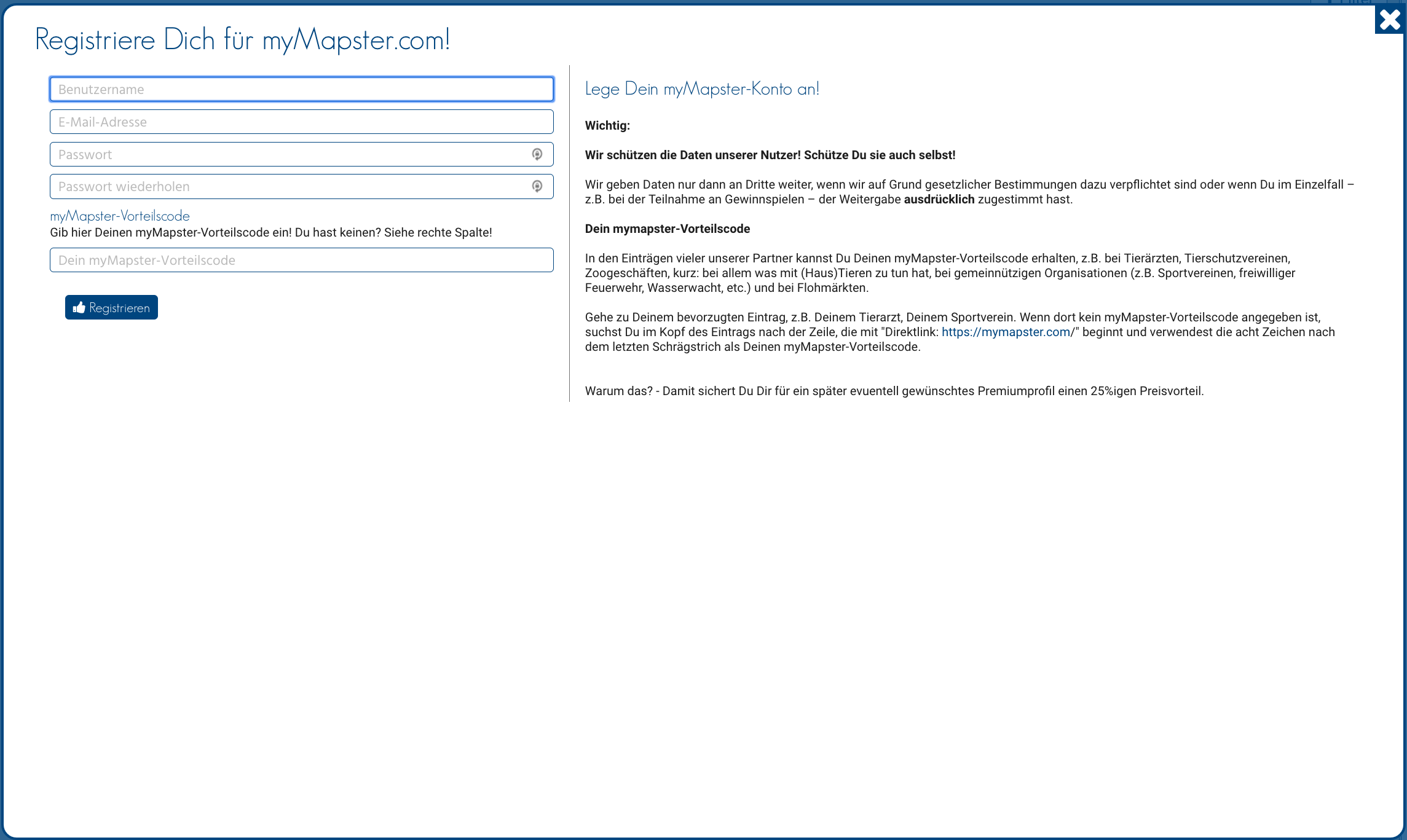 Formular Registrierung