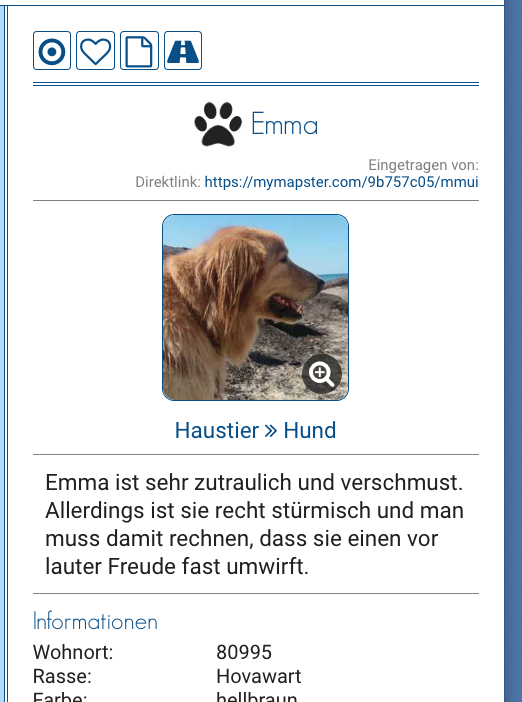 Eintrag "Emma" auf https://mymapster.com/mein-mensch-und-ich